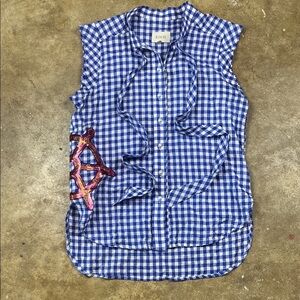 Koch Blue Gingham Sleeveless sailor themed Blouse
Size: Small